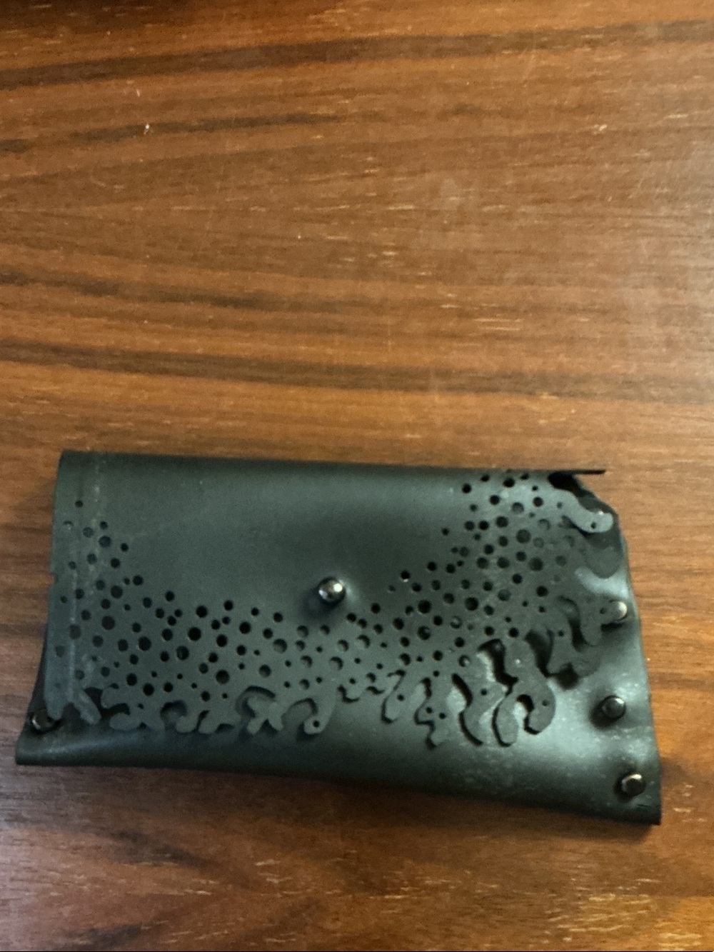 Artisan made Black Vegan Leather Wallet with Hand Cut Detail
